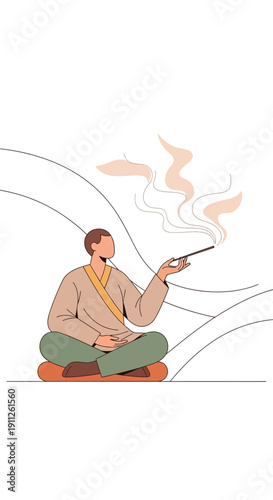 Serene Person Meditating With Incense Smoke Flowing Gracefully Skyward