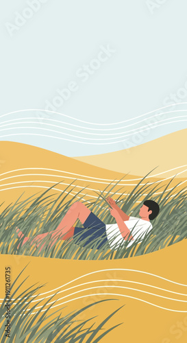 Serene Solitude Relaxing Amongst Golden Dunes And Whispering Grasses