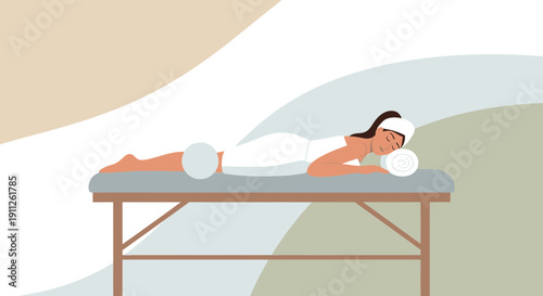 Serene Spa Experience Woman Relaxing on Massage Table Wrapped in Towel