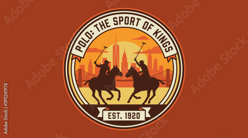 Polo The Sport Of Kings Vintage Emblem Polo Horses Skyline Est 1920