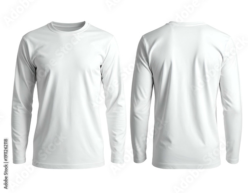 Clean white long-sleeved shirt, front and back view