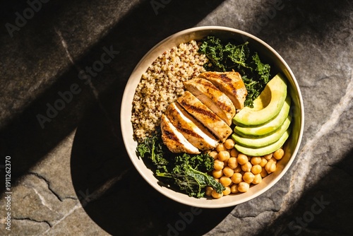Healthy Buddha Bowl on Dark Stone Background – Premium Wellness Concept