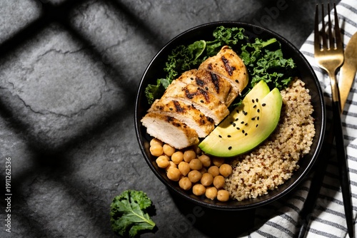 Healthy Buddha Bowl on Dark Stone Background – Premium Wellness Concept
