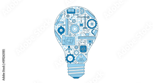 Light Bulb Made of Engineering Tools and Electronic Components, Representing Technical Innovation, Isolated White Background