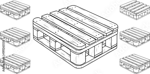 Wooden pallet vector outline set icon. 