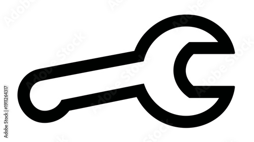 Simple black outline wrench spanner icon for settings, tools, repair, maintenance, and technical service graphic element