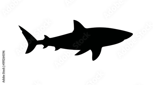 Black Shark Silhouette Vector Icon. Isolated Marine Predatory Animal Graphic Element on White Background for Design.