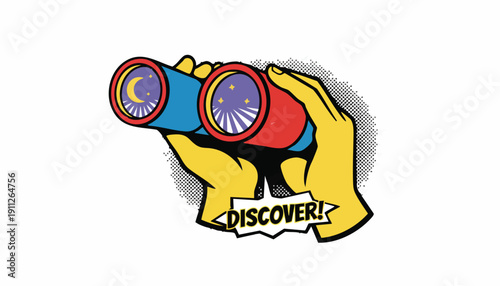 Strategic Future Vision: Pop Art Binoculars for Business Discovery and Opportunity Scouting