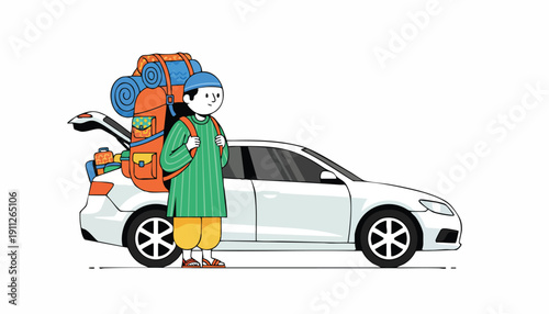 Digital illustration representing essential summer travel planning and the freedom of automotive mobility.