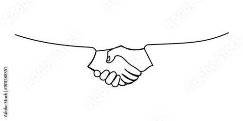 Continuous line drawing of handshake. Handshaking of business partners drawn by one single line. Vector illustration.line illustration of a handshake in business