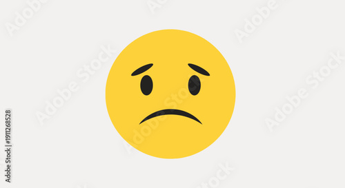 Yellow sad face emoji illustration on a light grey background, depicting disappointment, sadness, and negative emotions.
