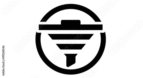 Abstract black funnel icon in a circle, symbolizing data filtering, process optimization, conversion, and analysis.