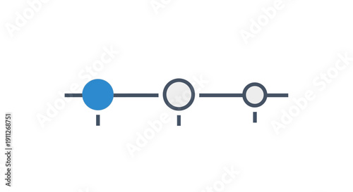 Progress bar with three steps, first step highlighted in blue. User interface element for digital applications, websites, and mobile apps.
