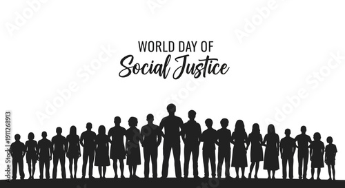 Illustration of diverse people silhouettes for World Day of Social Justice with equality and human rights theme on white background