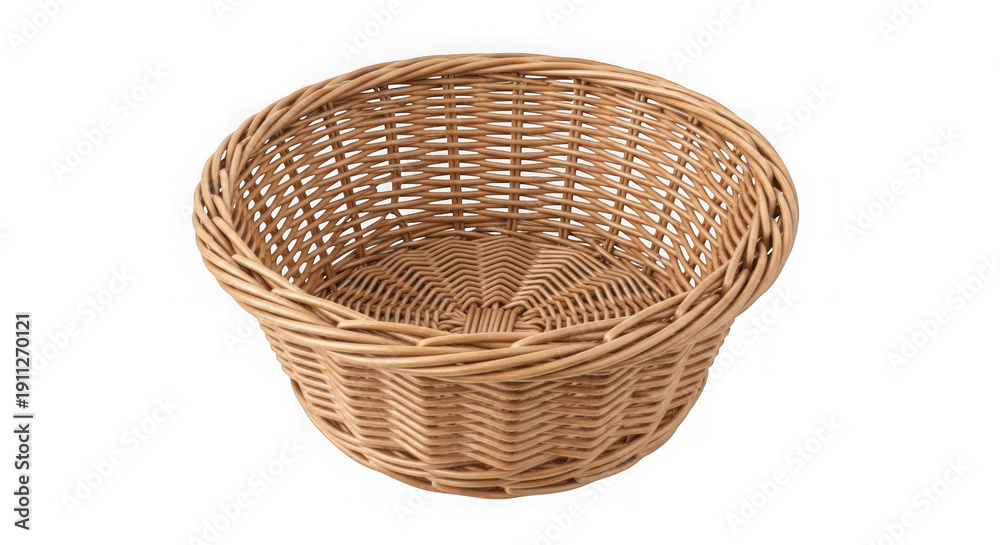 Fototapeta premium Empty Wicker Basket Isolated On Black Background Top View