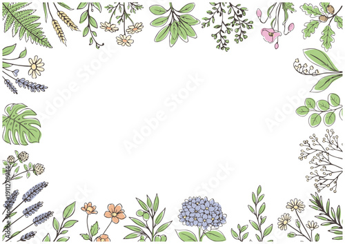 手描き横型ボタニカル総囲みフレーム／Hand Drawn Horizontal Botanical Full Frame