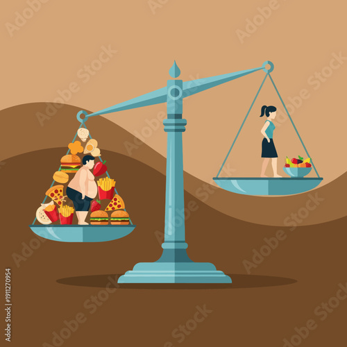 Illustration of Scales with Money and Person.