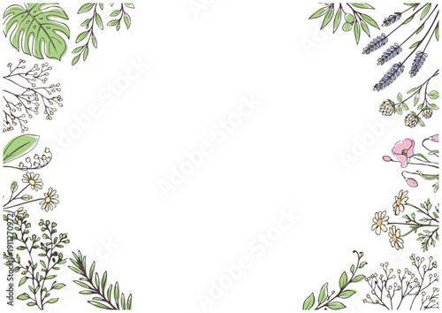 手描き余白を活かしたボタニカルフレーム／Hand Drawn Minimal Botanical Frame with Copy Space