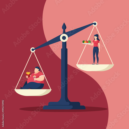 Woman Relaxing and Woman Exercising on Scales.