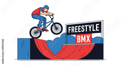 Dynamic Freestyle Bmx Rider Performs Aerial Stunts on Ramp