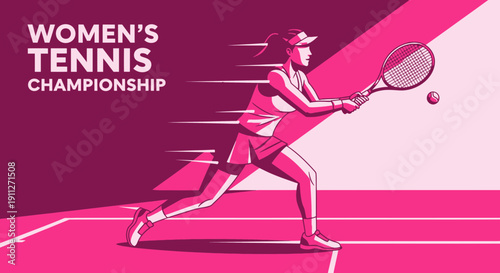 Dynamic Illustration Of Women's Tennis Tournament Featuring A Determined Athlete in Action
