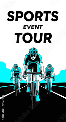 Dynamic Illustration of Competitive Cyclists Engaged in a High-Speed Sports Event Tour Competition