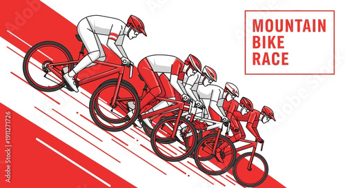 Dynamic Mountain Bike Race Action Dynamic Cyclists Competing In An Exciting Race