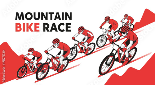 Dynamic Mountain Bike Race Action Illustration Vibrant Competition On Trails