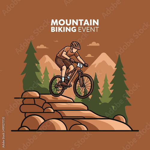 Dynamic Mountain Biking Event Illustration Adventure On Trails