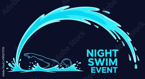 Dynamic Night Swim Event Graphic With Abstract Water Splash