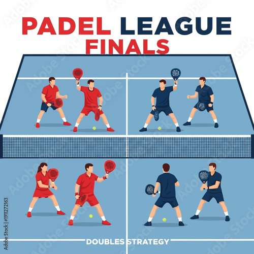 Dynamic Padel League Finals Illustration Depicting Intense Doubles Strategy Action Scene