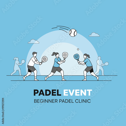 Dynamic Padel Match: Beginner Clinic Featuring Players Engaged in Sporty Competition and Active