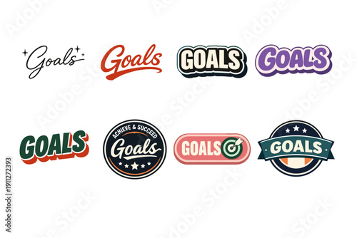 Creative variations of retro goals text logo designs