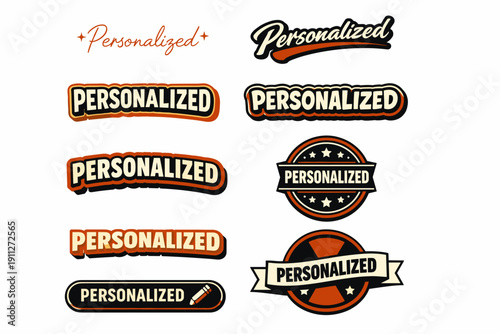 Set of seven unique personalized text designs in various styles