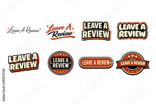 Leave a review sticker designs collection in various styles and colors