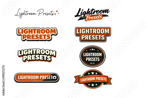 Lightroom presets label designs with vintage and modern styles