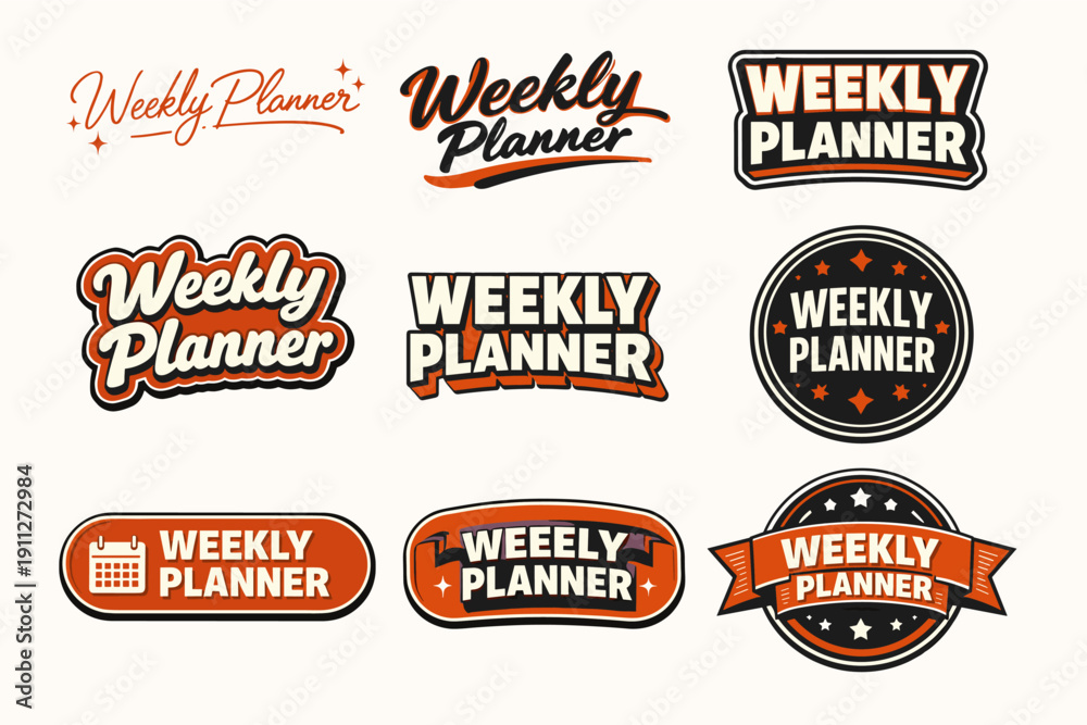 Fototapeta premium Weekly planner logos in retro orange and black designs