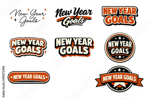 New year goals typography set with various stylish designs