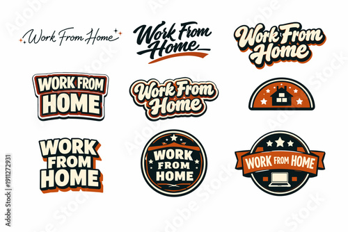 Retro work from home stickers collection with vintage style designs