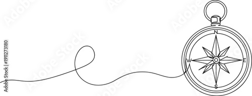 Minimalist line drawing of a compass with a winding string