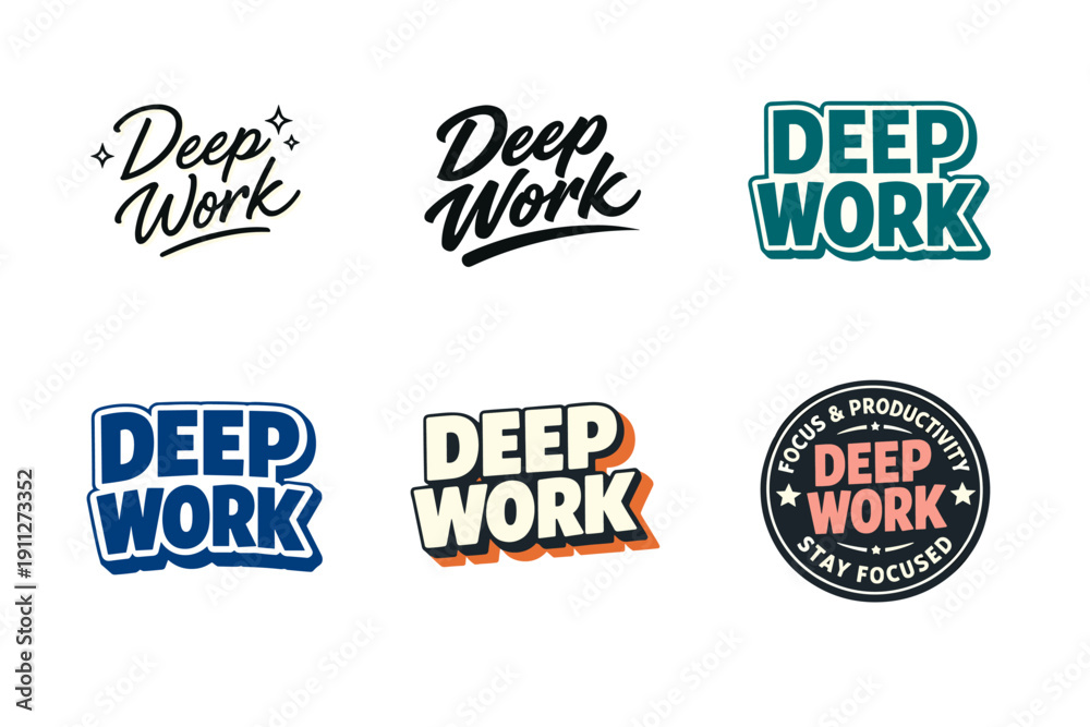 Obraz premium Variety of deep work logos with different fonts and styles
