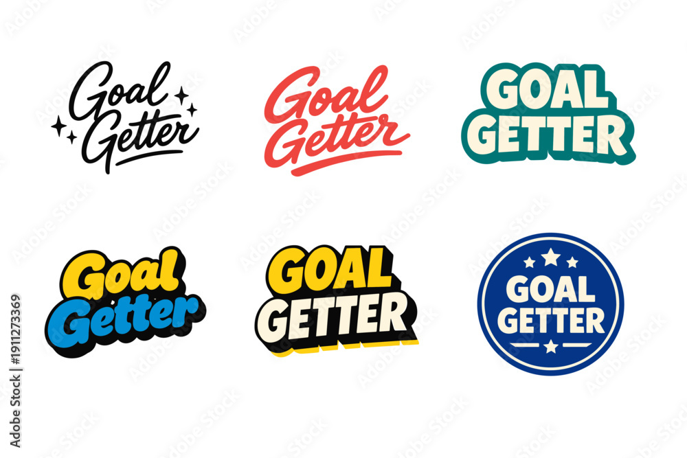 Obraz premium Goal getter logo variations with bold typography and vibrant colors