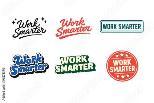 Diverse work smarter logos in various fonts and colors