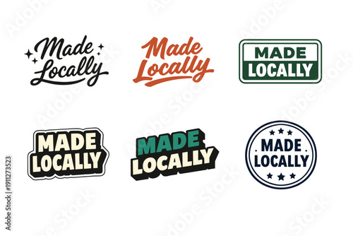 Diverse made locally logos collection in varied typography and colors