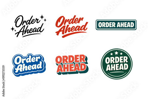 Order ahead logo collection: six variants in blue, red, black, and green