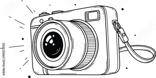 Retro camera sketch with dynamic splash effect