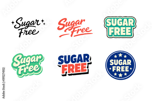 Variety of colorful sugar free typography designs in six styles