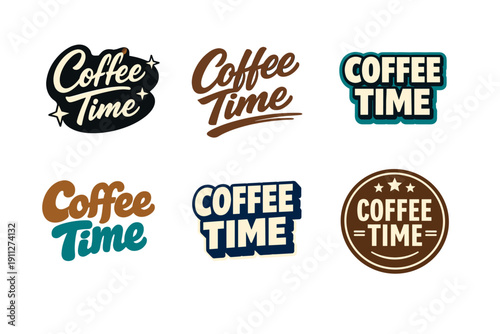 Assorted coffee time logos with vintage and modern typography