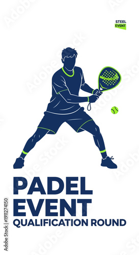Dynamic Padel Player In Action Sport Event Advertisement Graphic
