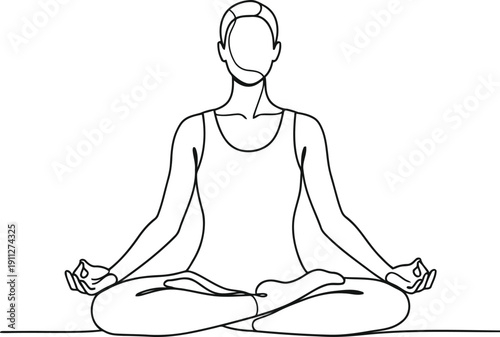 Line art illustration of person meditating in lotus pose